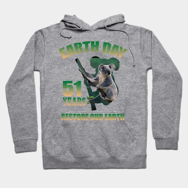 Earth Day Koala 51 Years Restore Our Earth Hoodie by Salt88